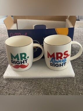 Gifffted Mr. Right & Mrs. Always Right coffee mugs. Set. Brand New in Box.